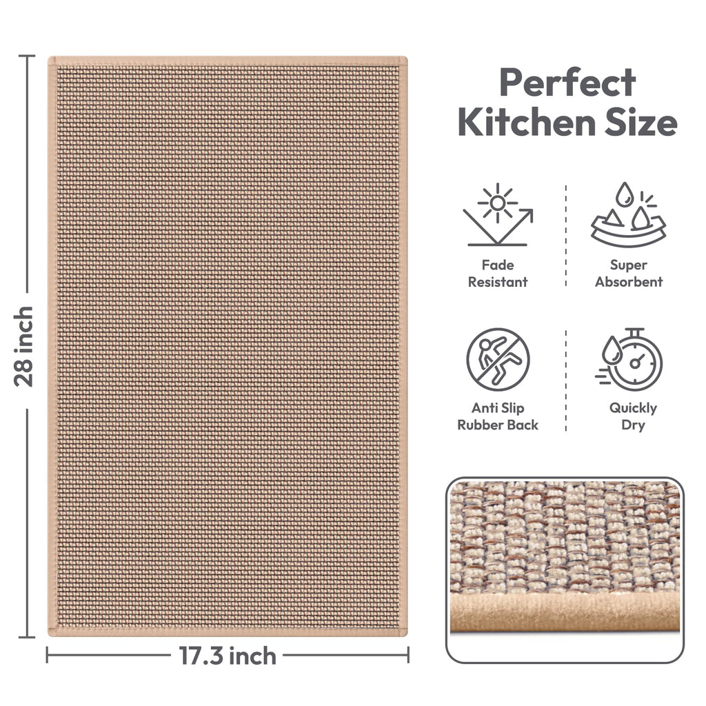 Kitchen Mats for Floor, Kitchen Rug, Nonskid, Washable, Absorbent Kitchen Runner Rug for in Front of Sink, Entryway, Rubber Backing Indoor Door Mat, Farmhouse Style Standing Mat, 17.3"x28", Grey