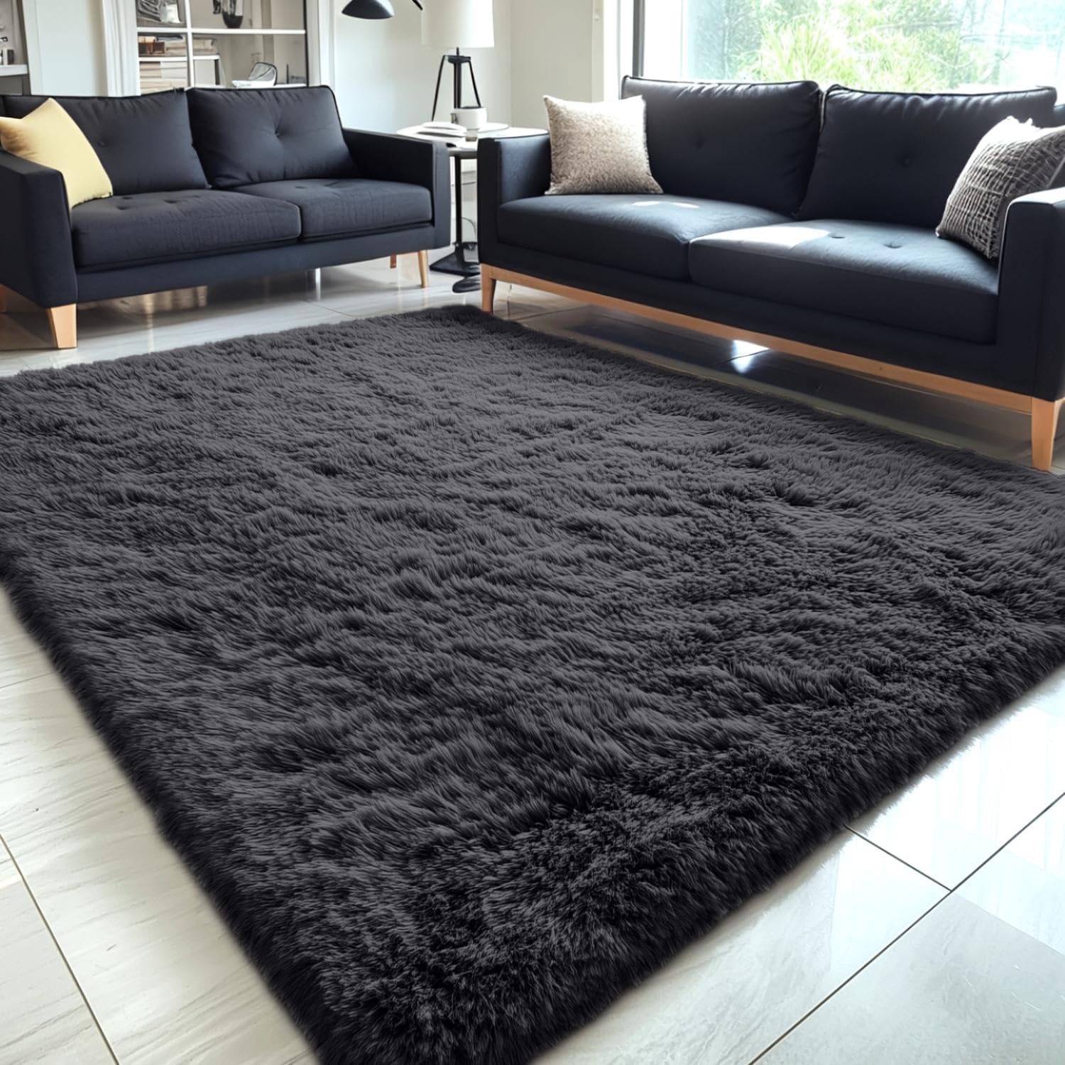 OLANLY Area Rugs for Living Room Bedroom, Machine Washable 4x5.9 ft Soft Fluffy Shaggy Bedside Rug, Indoor Floor Carpet for Kids Girls and Boys, Dorms, Nursery Rooms, Home Decor Aesthetic, Grey