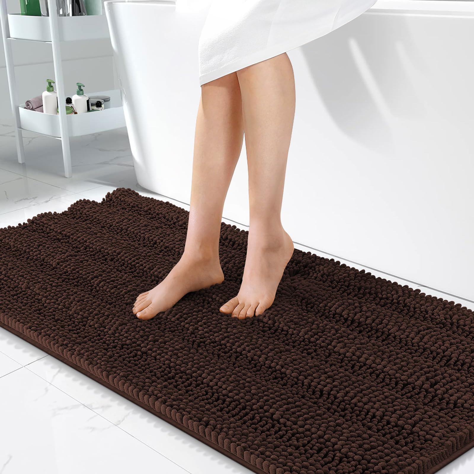 OLANLY Thick Bathroom Rugs 30x20, Extra Soft Absorbent Chenille Striped Bath Rugs, Rubber Backing, Machine Wash Dry, Bath Mats for Bathroom Floor, Tub and Shower, Home Decor Accessories, Grey