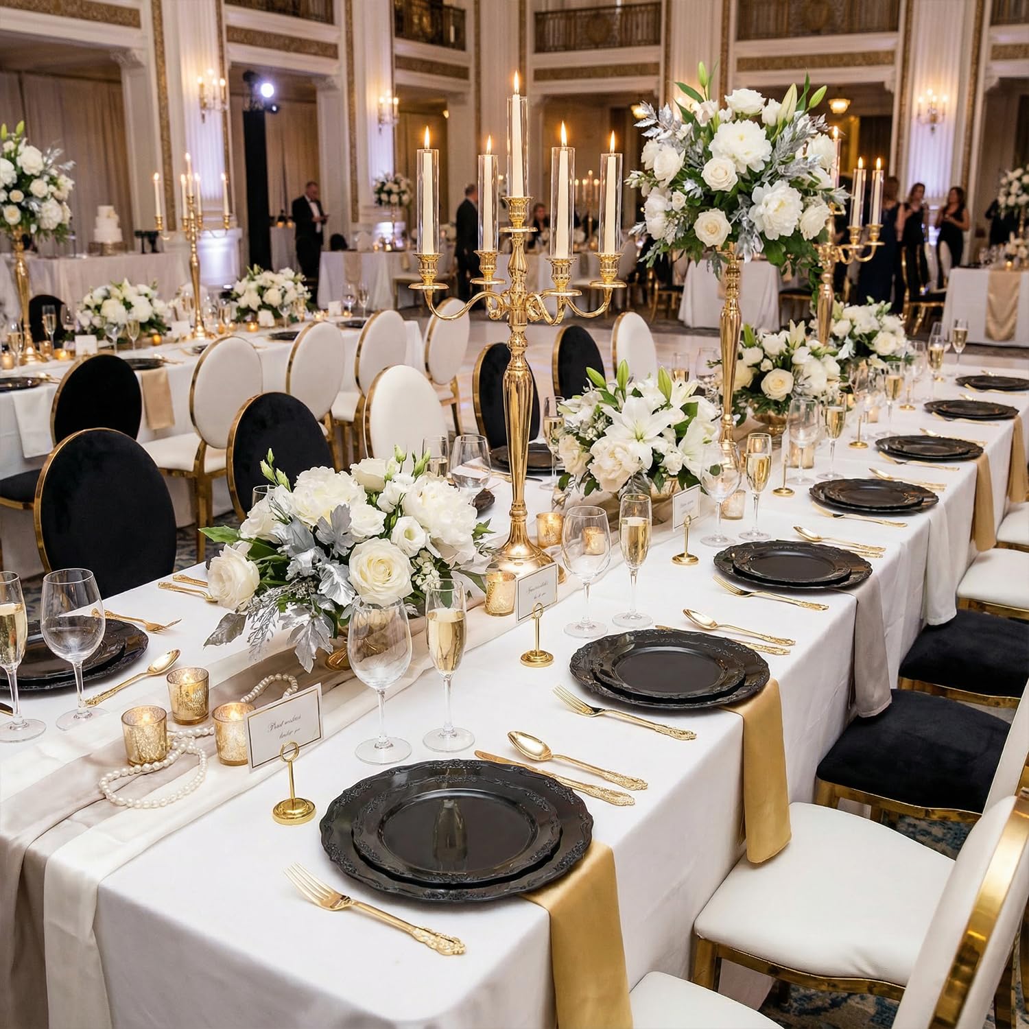 DaYammi 150Pcs Ivory Plastic Plates with Gold Rim,Disposable Plastic Plates Include 30 Dinner Plate,30 Salad Plate,30 Forks,30 Spoons,30 Knives,Ivory and Gold Plates for Party,Wedding,Mother's Day
