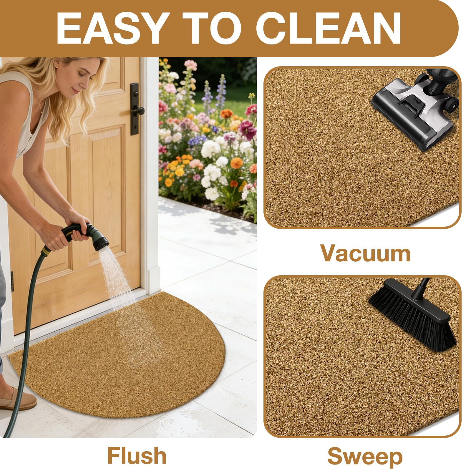 OLANLY Front Door Mat, Low Profile Doormat, Stain and Fade Resistant, Easy to Clean, for Indoor and Outdoor Entrances, Patio Porch or Entryway, Brown (30x17 Inch, Home Sweet Home)