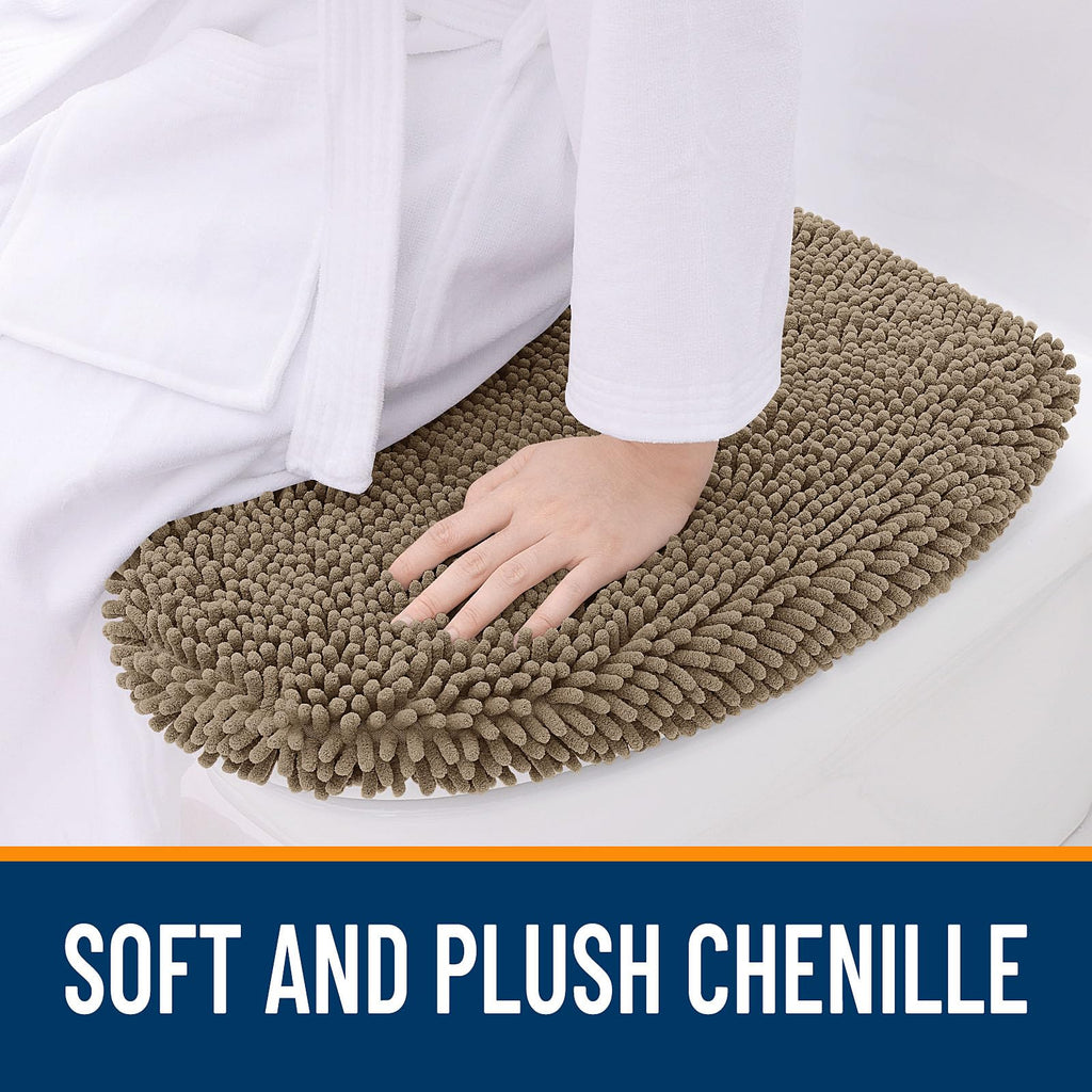 OLANLY Soft Chenille Bathroom Toilet Lid Cover, Machine Washable Seat Covers, 17.5x15, Stays in Place Rubber Backing, Fits Most Round, Elongated and Oblong Lids, Accessories Decor, Gray