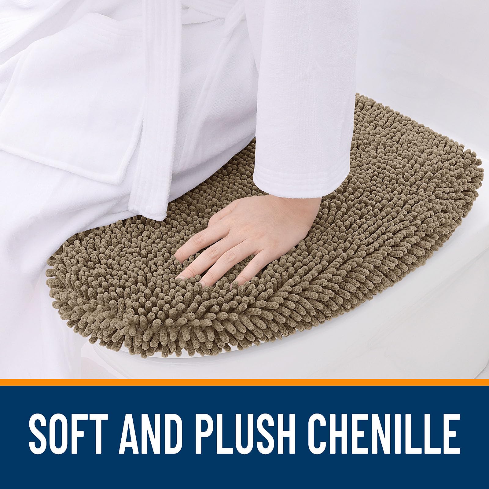 OLANLY Soft Chenille Bathroom Toilet Lid Cover, Machine Washable Seat Covers, 17.5x15, Stays in Place Rubber Backing, Fits Most Round, Elongated and Oblong Lids, Accessories Decor, Gray