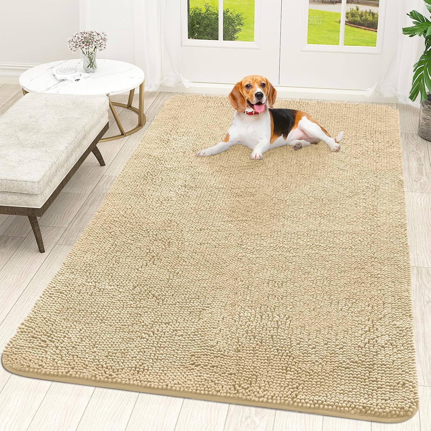OLANLY Dog Door Mat for Muddy Paws 48x30, Absorbs Moisture and Dirt, Absorbent Non-Slip Washable Doormat, Quick Dry Chenille Mud Mat for Dogs, Entry Indoor Entryway Carpet for Inside Floor, Grey