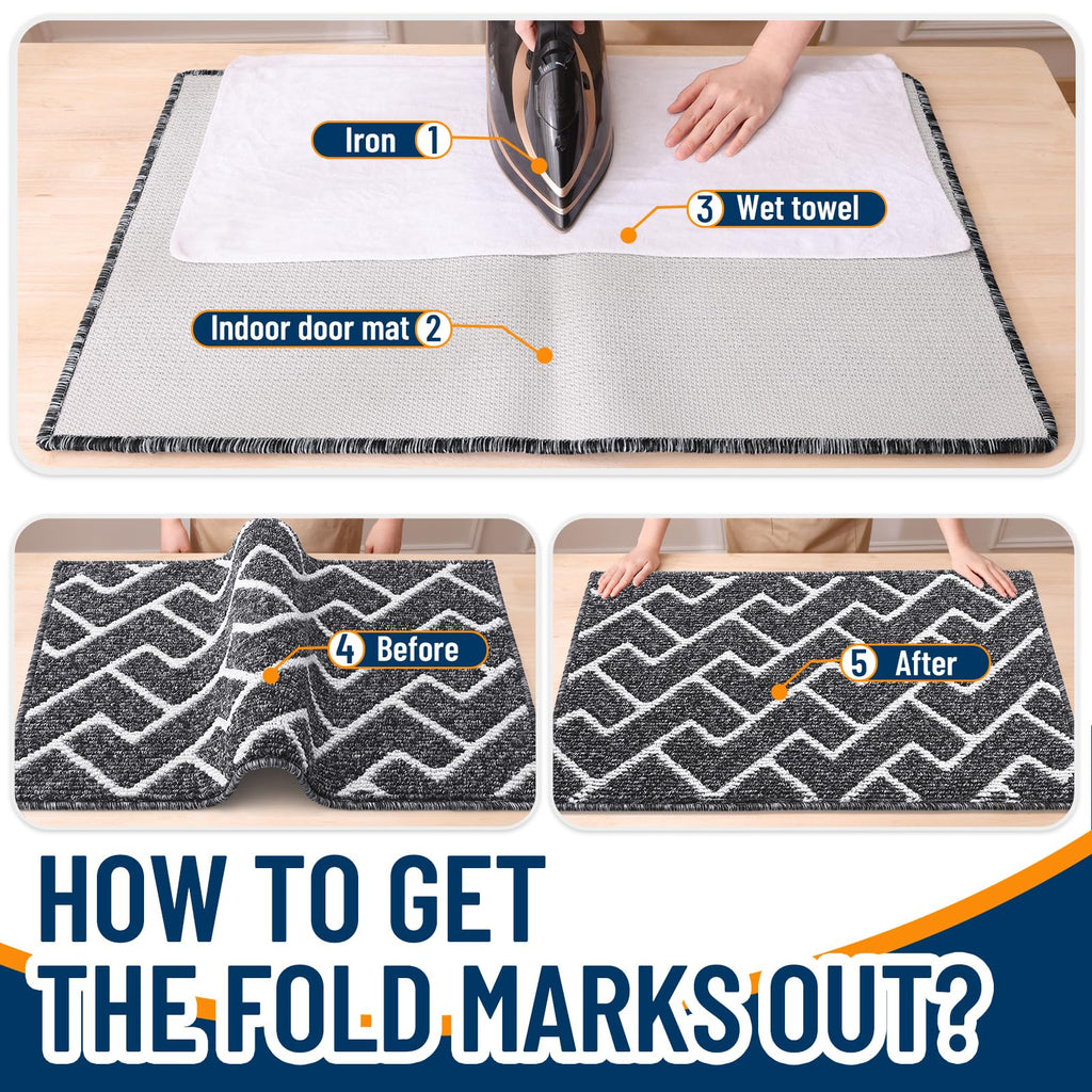 OLANLY Front Door Mat, Non-Slip Rubber Backing, Dirt Resistant and Absorbent, Washable, Easy to Clean Low-Profile Indoor Doormat for Back Door, Entryway, Inside Entrance, 32x20, Grey