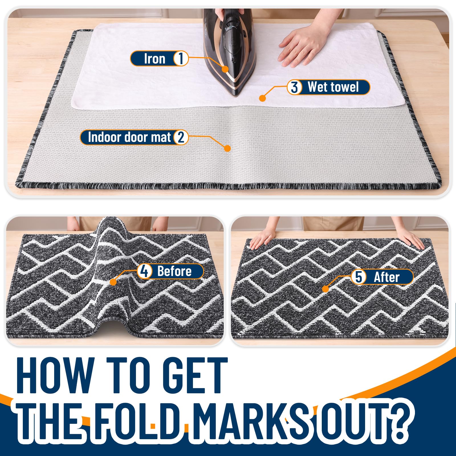 OLANLY Front Door Mat, Non-Slip Rubber Backing, Dirt Resistant and Absorbent, Washable, Easy to Clean Low-Profile Indoor Doormat for Back Door, Entryway, Inside Entrance, 32x20, Grey