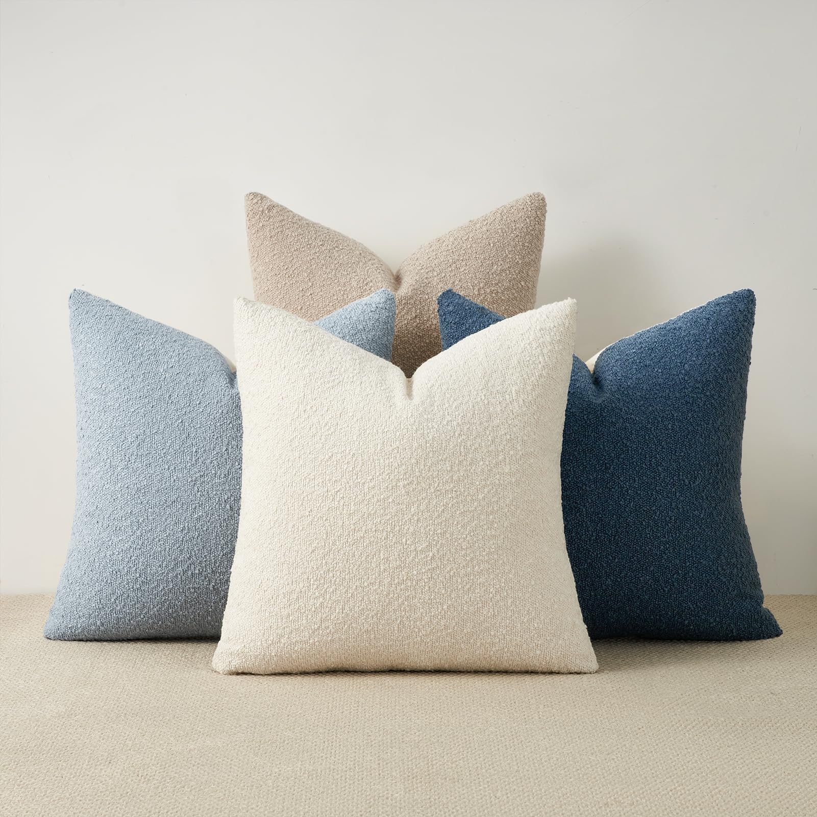 Topfinel Boucle Decorative Pillow Covers 18x18 Inches Set of 4 Neutral Cream Ivory White Pillowcase with Linen Cotton Back Chair Sofa Modern & Minimal Living Room Spring Home Decor
