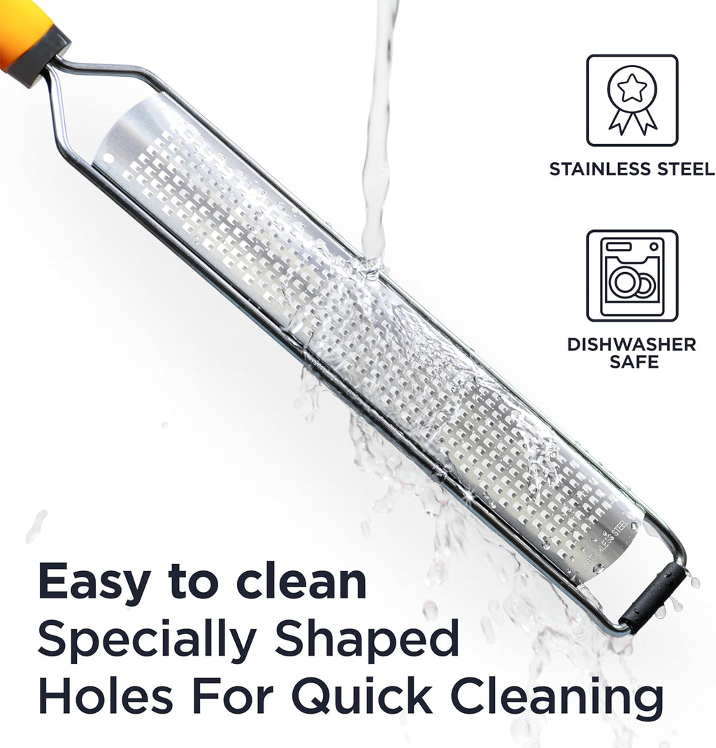 Deiss PRO Lemon Zester & Heavy Duty Cheese Grater & Vegetable Grater - Parmesan Cheese Lemon, Garlic, Nutmeg, Chocolate, Fruits, Vegetables, Ginger Grater - Cheese Shredder & Stainless Steel Grater