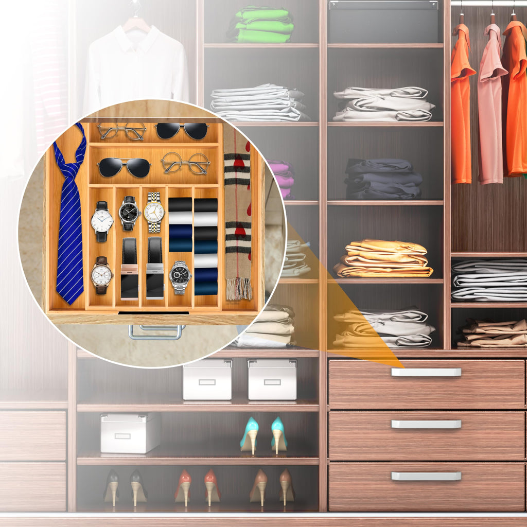 Bellsal Silverware Organizer Kitchen Drawer Organizer Expandable Bamboo Utensil Holder Cutlery Tray for Kitchen Utensil and Flatware Bedroom Office