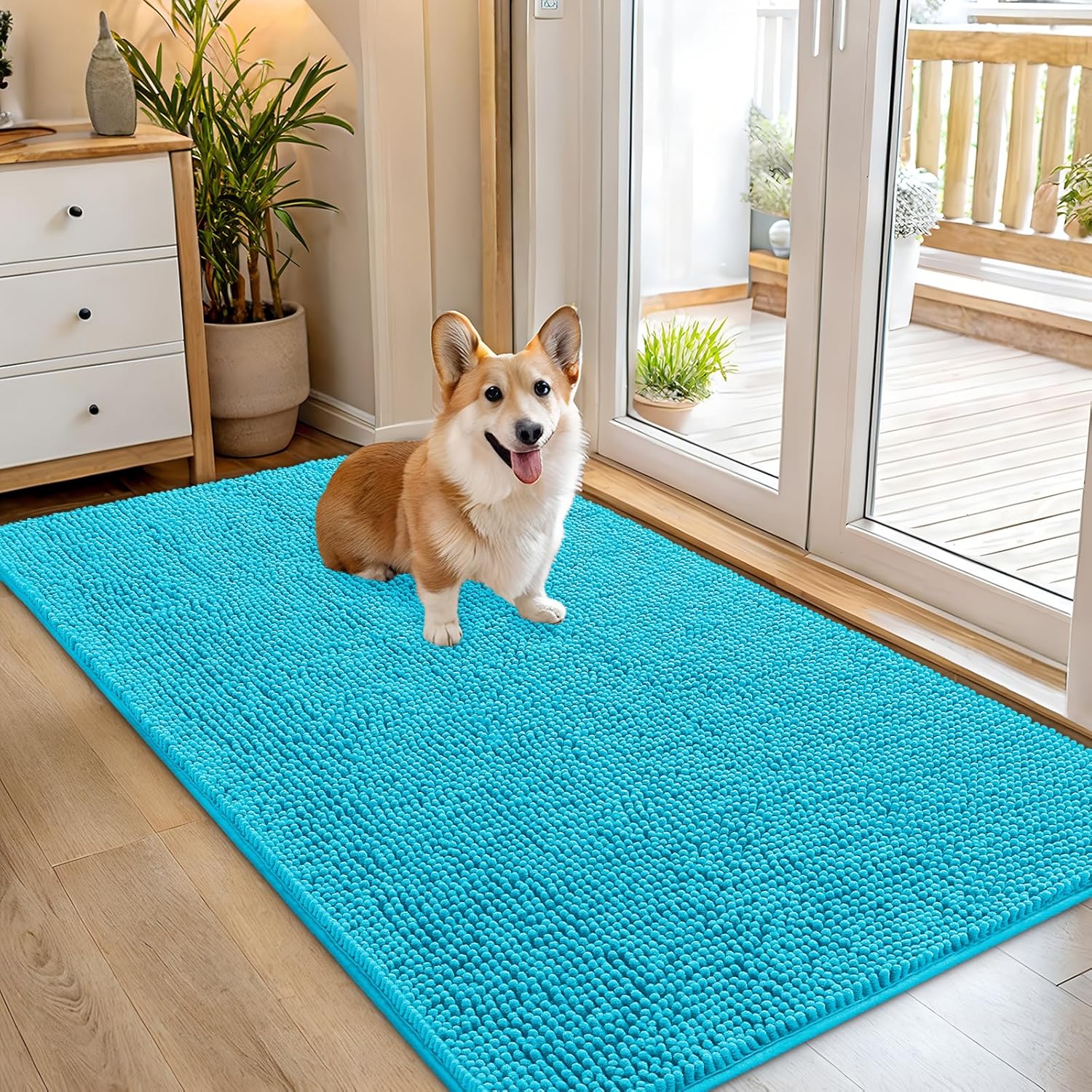 OLANLY Dog Door Mat for Muddy Paws 48x30, Absorbs Moisture and Dirt, Absorbent Non-Slip Washable Doormat, Quick Dry Chenille Mud Mat for Dogs, Entry Indoor Entryway Carpet for Inside Floor, Grey