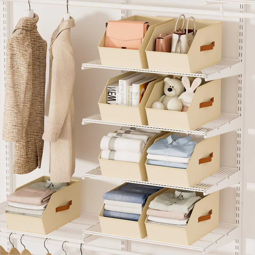 Homsorout Fabric Closet Storage Cubes - 6 Pack Square Storage Bins with Dual Handles for Clothes, Towels, Toys, Cube Storage Organizers for Bedroom, Nursery, Shelves, Closet, Small Spaces, Beige
