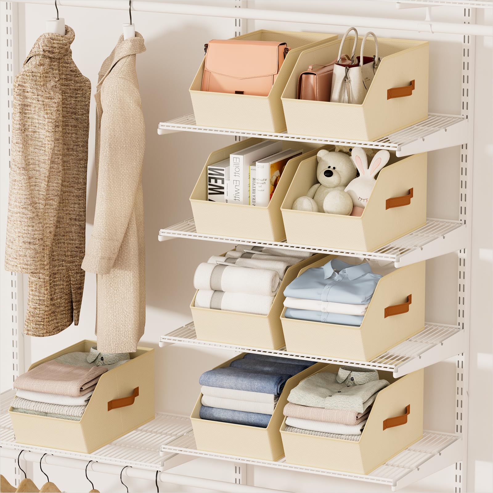 Homsorout Fabric Closet Storage Cubes - 6 Pack Square Storage Bins with Dual Handles for Clothes, Towels, Toys, Cube Storage Organizers for Bedroom, Nursery, Shelves, Closet, Small Spaces, Beige