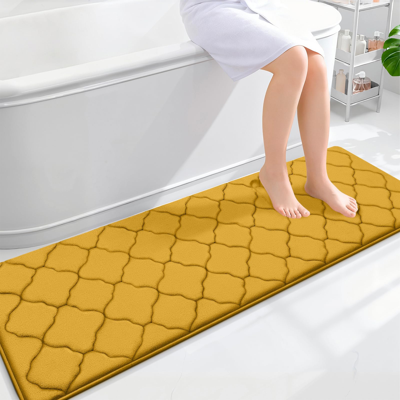 OLANLY Memory Foam Bath Mat Rug 24x16, Ultra Soft and Absorbent Bathroom Rugs, Non-Slip, Comfortable, Machine Washable Bath Carpet for Bathroom Floor, Tub, Shower and Home Decor Accessories, Black