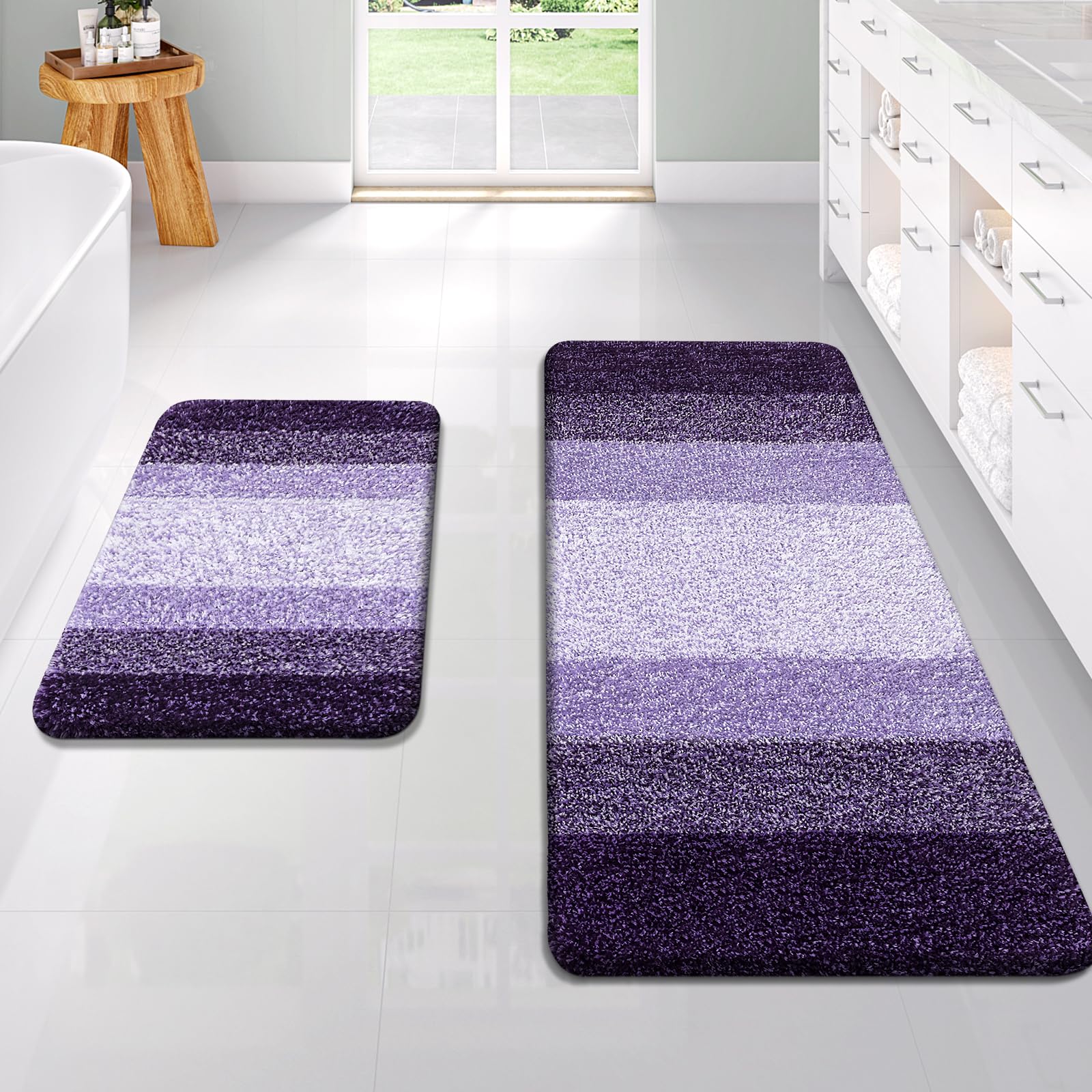 OLANLY Bathroom Rug Set 2 Piece, Soft Absorbent Microfiber Bath Mats and U-Shaped Contour Toilet Rug, Non-Slip, Machine Wash Dry, Plush Shaggy Bath Mats for Bathroom (24"x16"+24"x20", Grey)
