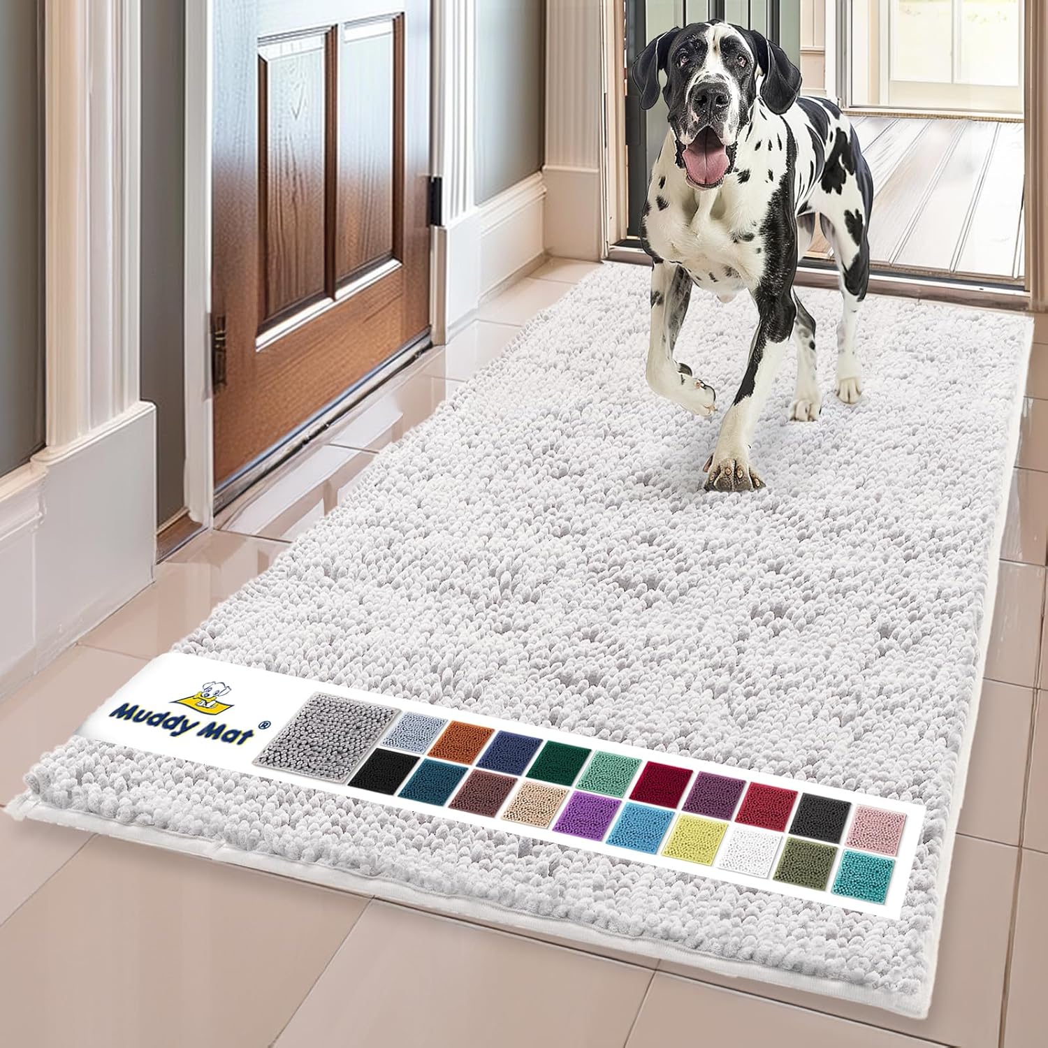 Muddy Mat® | Super Absorbent Door Mat Indoor, Microfiber Quick Dry Chenille Entryway Rug, Non-Slip Front Door Mat, Indoor Mats for Entryway, Machine Washable Pet Rug, Grey 30"x19"