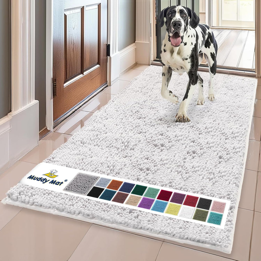 Muddy Mat® | Super Absorbent Door Mat Indoor, Microfiber Quick Dry Chenille Entryway Rug, Non-Slip Front Door Mat, Indoor Mats for Entryway, Machine Washable Pet Rug, Grey 30"x19"