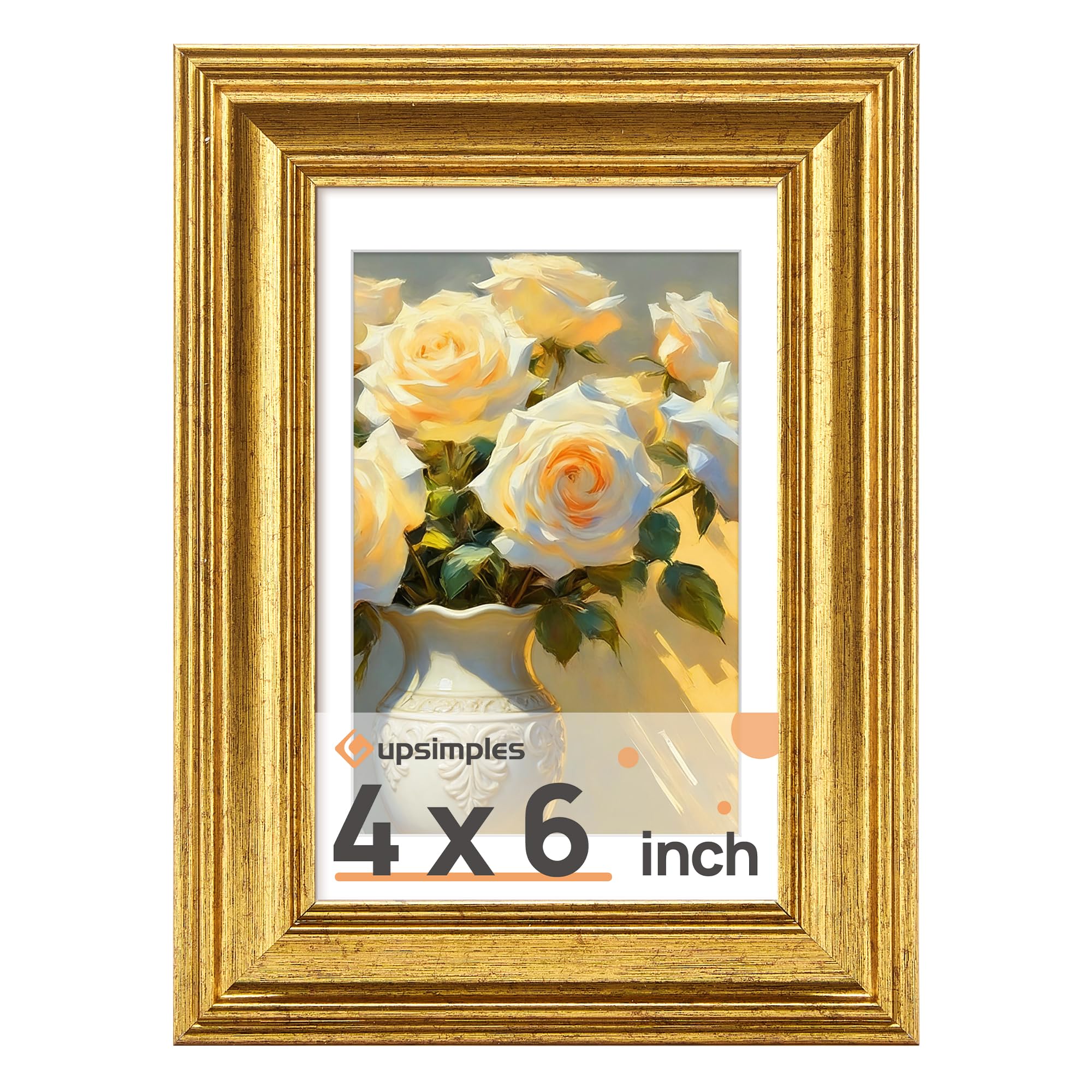 upsimples Vintage 8x10 Picture Frame, Antique Gold Frames Display 5x7 with Mat or 8 x 10 Without for Wall or Tabletop Decor, 1pack