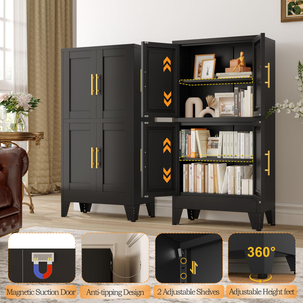 GAIOUS Metal Pantry Cabinet, Kitchen Pantry Storage Cabinets with 2 Door and 3 Adjustable Shelves, White Kitchen Pantry Cabinet, Freestanding Cupboard for Dining Room Living Room Bathroom