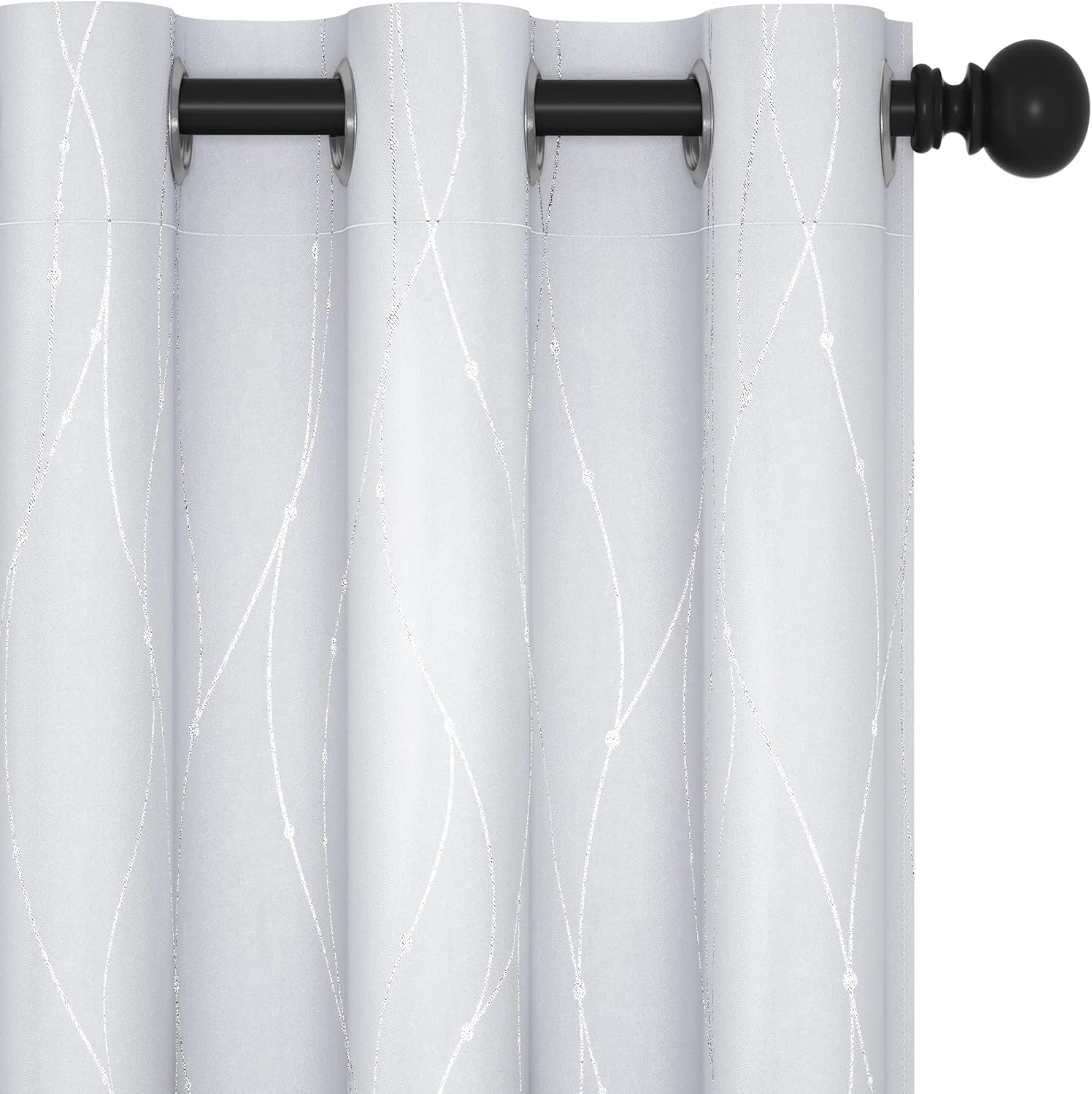 Deconovo Blackout Curtains, Grey Curtain, Thermal Insulated Soundproof Curtain Drapes, Wave Dot Foil Print, 52 x 84 Inch, 2 Panels, Machine‑Washable Privacy Window Drape for Bedroom Living Room Office