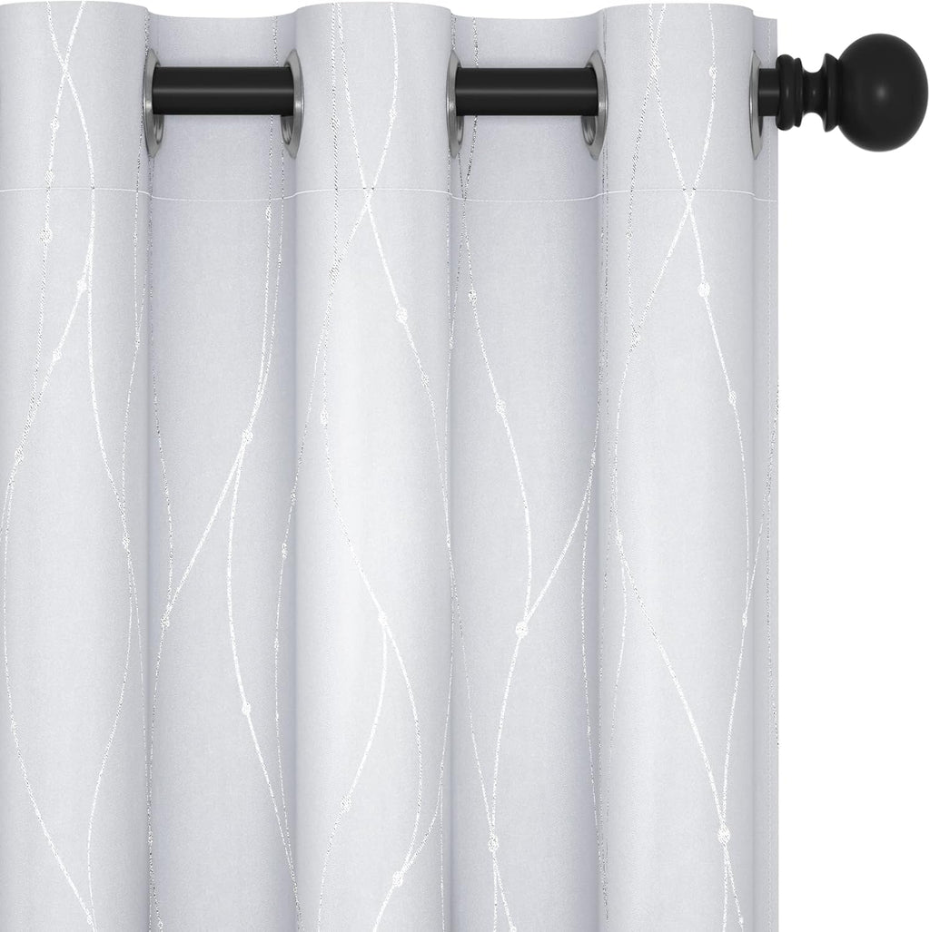 Deconovo Blackout Curtains, Grey Curtain, Thermal Insulated Soundproof Curtain Drapes, Wave Dot Foil Print, 52 x 84 Inch, 2 Panels, Machine‑Washable Privacy Window Drape for Bedroom Living Room Office