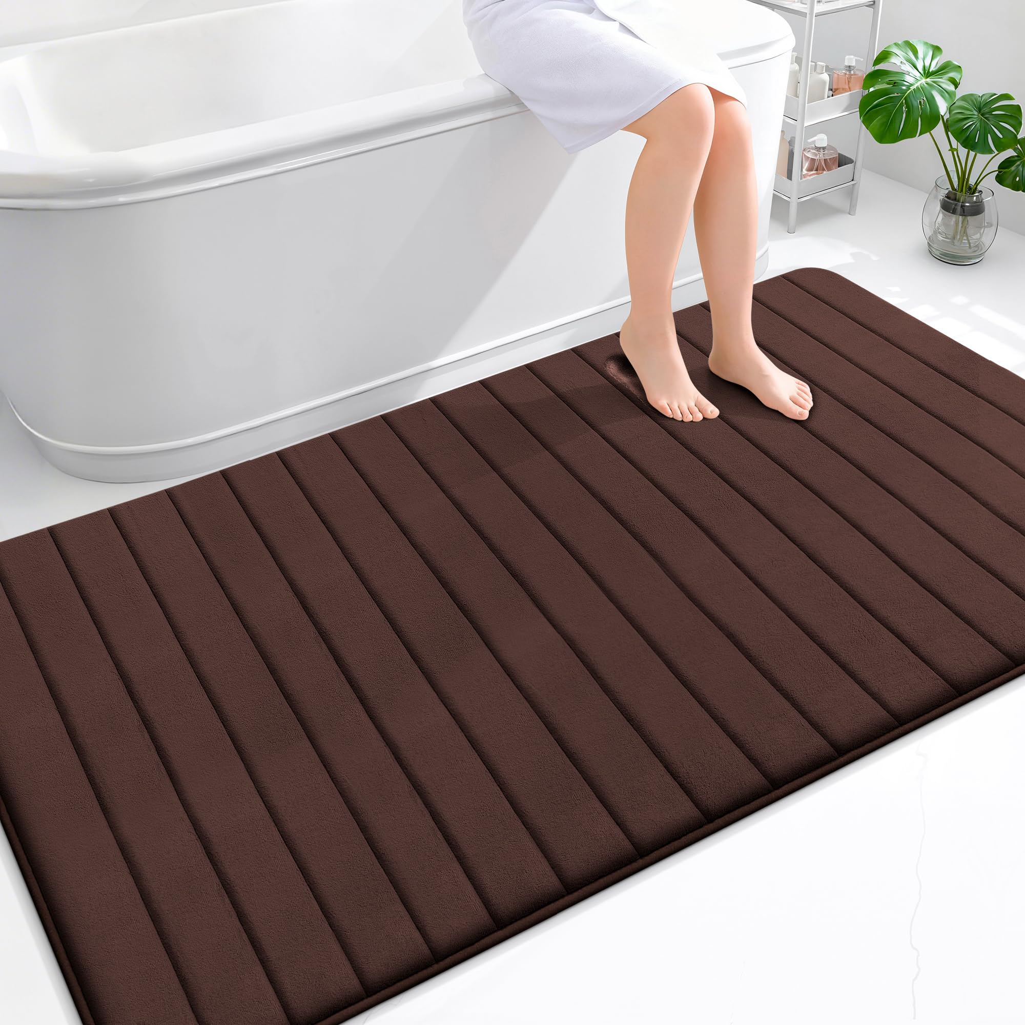 OLANLY Memory Foam Bath Mat 30x20, Super Soft Absorbent Bathroom Rugs, Quick Dry, Machine Washable Shower Floor Rugs, Bathmat Carpet, Bathroom Home Decor Accessories, Grey