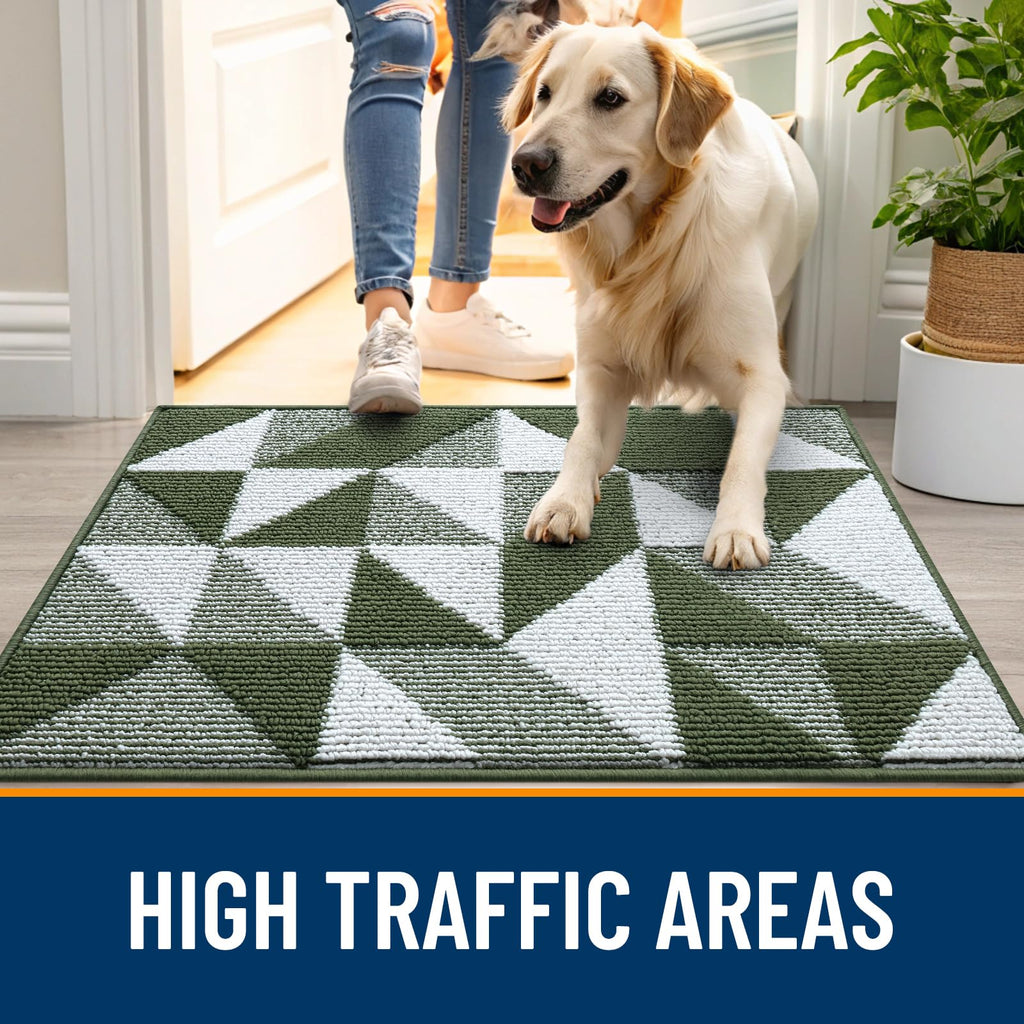 OLANLY Door Mat Indoor Entrance Washable 32x20, Odor-Free Low-Profile Front Back Geometric Doormat, Absorbent Resist Dirt Entry Carpet, Easy to Clean Sturdy Inside Floor Mats for Entryway, Black