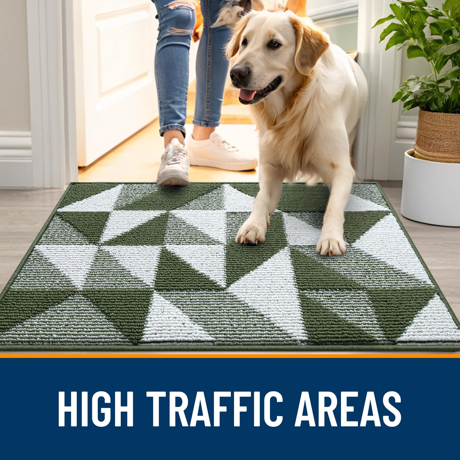 OLANLY Door Mat Indoor Entrance Washable 32x20, Odor-Free Low-Profile Front Back Geometric Doormat, Absorbent Resist Dirt Entry Carpet, Easy to Clean Sturdy Inside Floor Mats for Entryway, Black