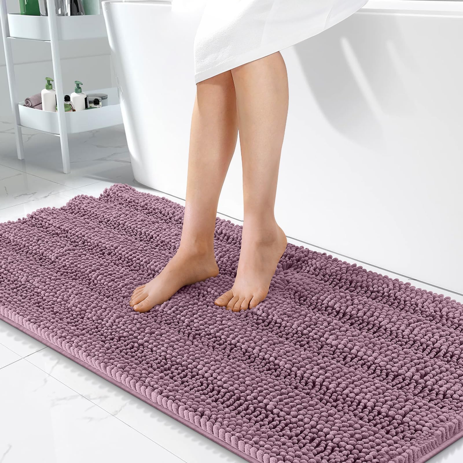 OLANLY Thick Bathroom Rugs 30x20, Extra Soft Absorbent Chenille Striped Bath Rugs, Rubber Backing, Machine Wash Dry, Bath Mats for Bathroom Floor, Tub and Shower, Home Decor Accessories, Grey
