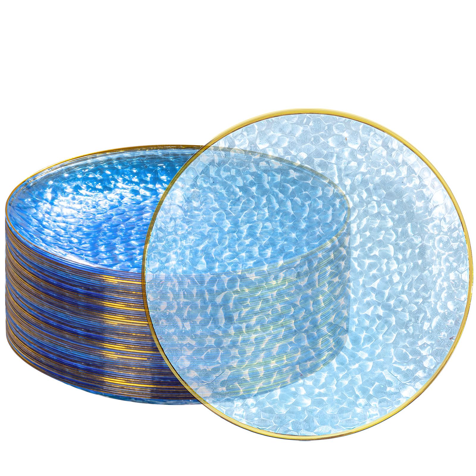 DaYammi 100 Pcs Clear Gold Plastic Plates, Hammered Party Plate, Fancy Plastic Plates Disposable Clear Disposable Dessert Platos, 7 Inch Heavy duty Plastic Dessert Platos for Party & Wedding