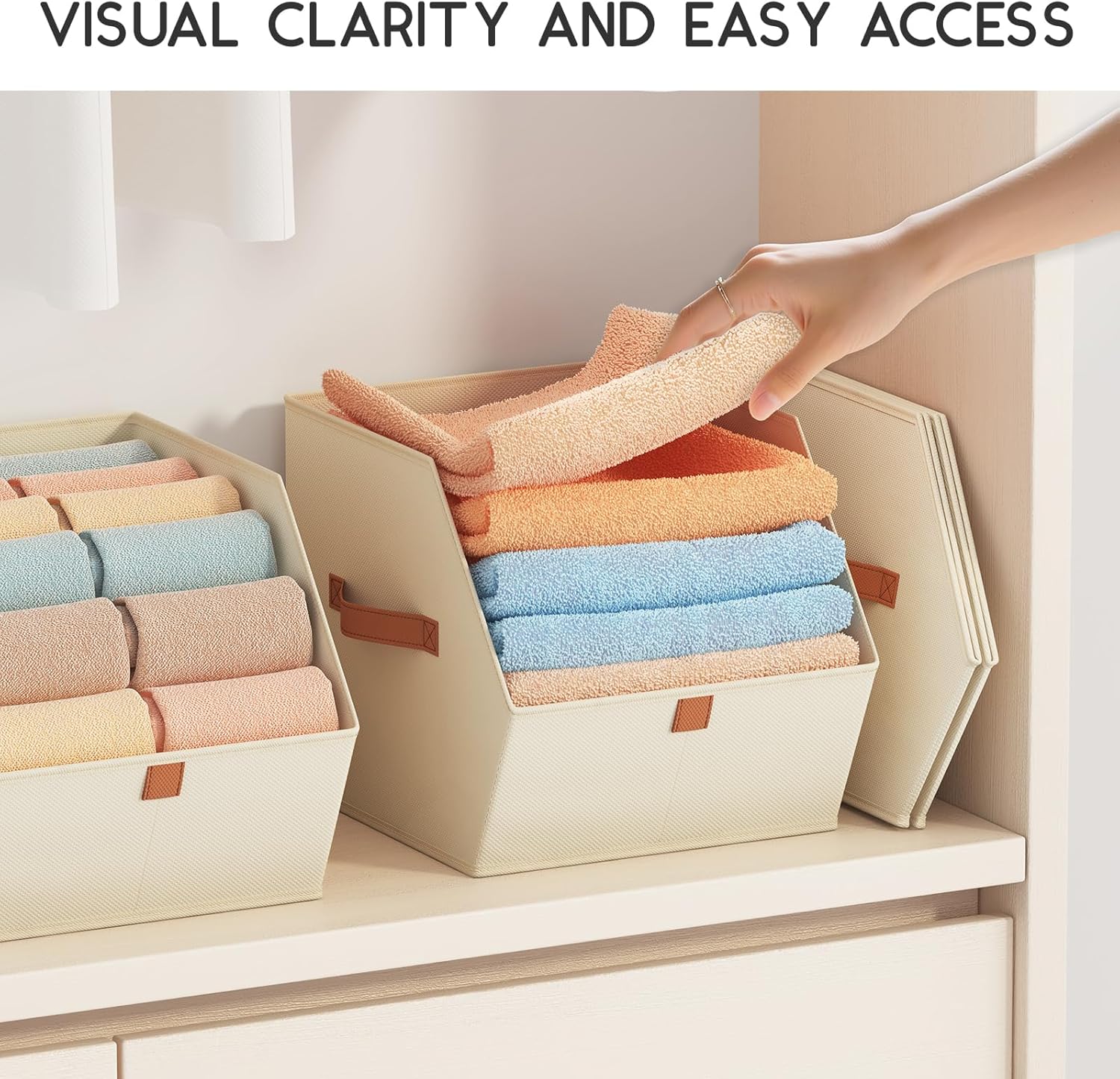 Homsorout Fabric Closet Storage Cubes - 8 Pack Square Storage Bins with Dual Handles for Clothes, Towels, Toys, Cube Storage Organizers for Bedroom, Nursery, Shelves, Closet, Small Spaces, Beige