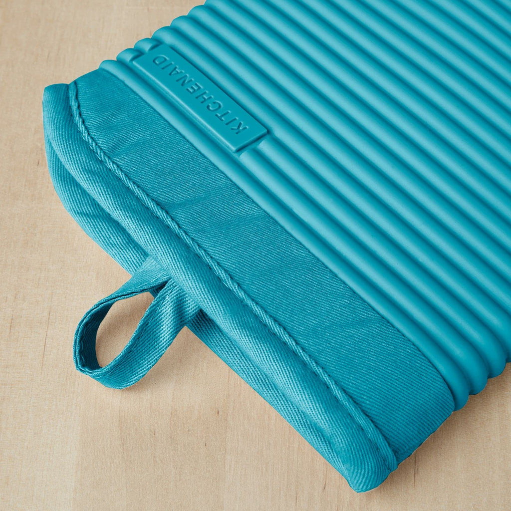 KITCHENAID Ribbed Soft Silicone Oven Mitt 2-Pack Set, 7.5"x13", Milkshake