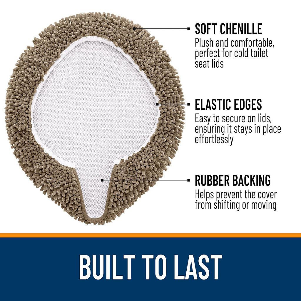 OLANLY Soft Chenille Bathroom Toilet Lid Cover, Machine Washable Seat Covers, 17.5x15, Stays in Place Rubber Backing, Fits Most Round, Elongated and Oblong Lids, Accessories Decor, Gray