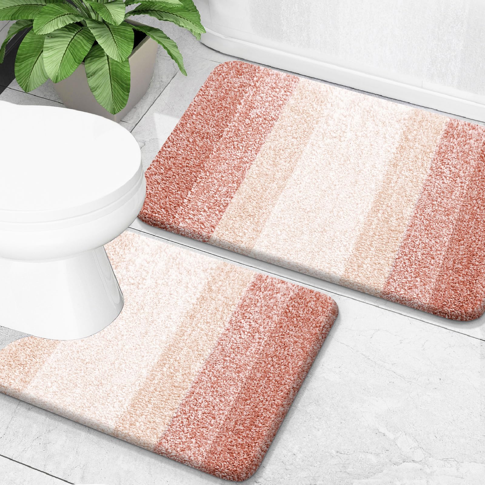 OLANLY Bathroom Rug Set 2 Piece, Soft Absorbent Microfiber Bath Mats and U-Shaped Contour Toilet Rug, Non-Slip, Machine Wash Dry, Plush Shaggy Bath Mats for Bathroom (24"x16"+24"x20", Grey)