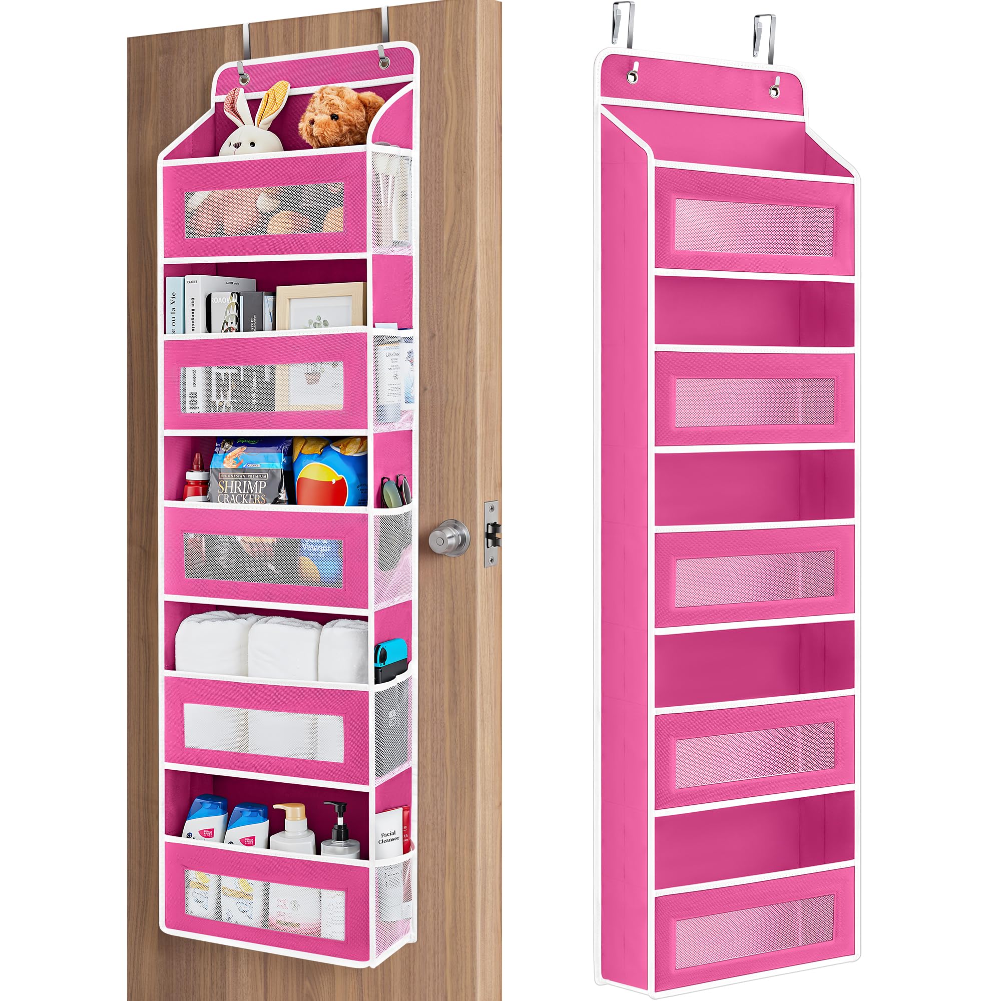 JARLINK Over The Door Organizer Storage, 5 Shelf Hanging Door Organizer with 5 Large Capacity Pockets, Anti Tilt 44 lb Load Behind Door Storage for Bedroom, Bathroom, Pantry, Nursery, (Grey)
