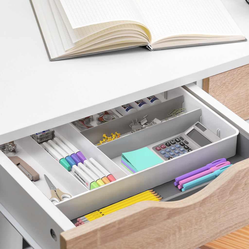 Simple Houseware Expandable & Adjustable Cutlery Drawer Organizer - Large Utensil and Flatware Tray for Kitchen Drawers, White