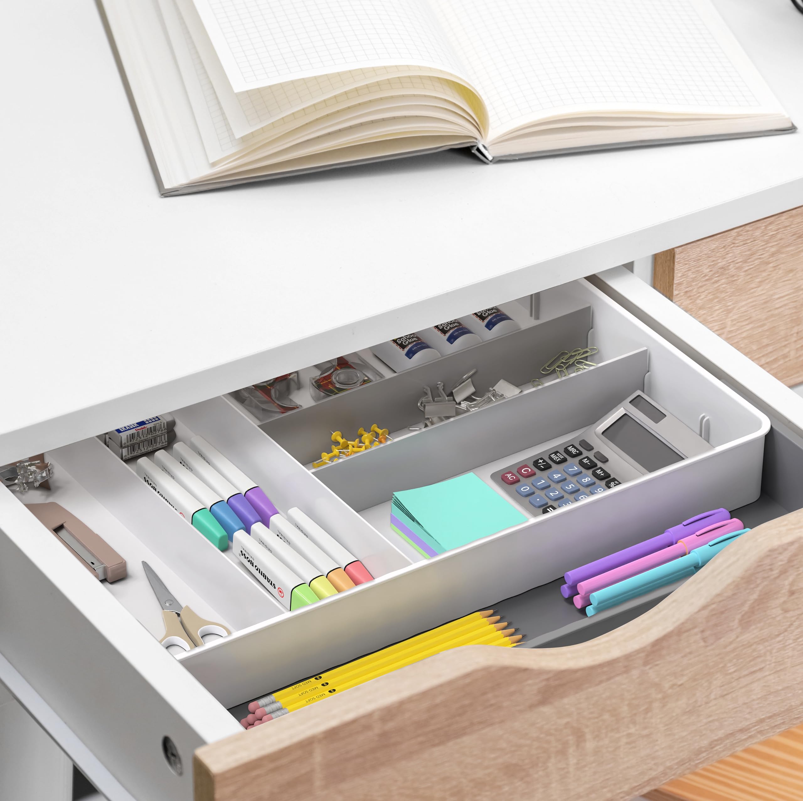 Simple Houseware Expandable & Adjustable Cutlery Drawer Organizer - Large Utensil and Flatware Tray for Kitchen Drawers, White
