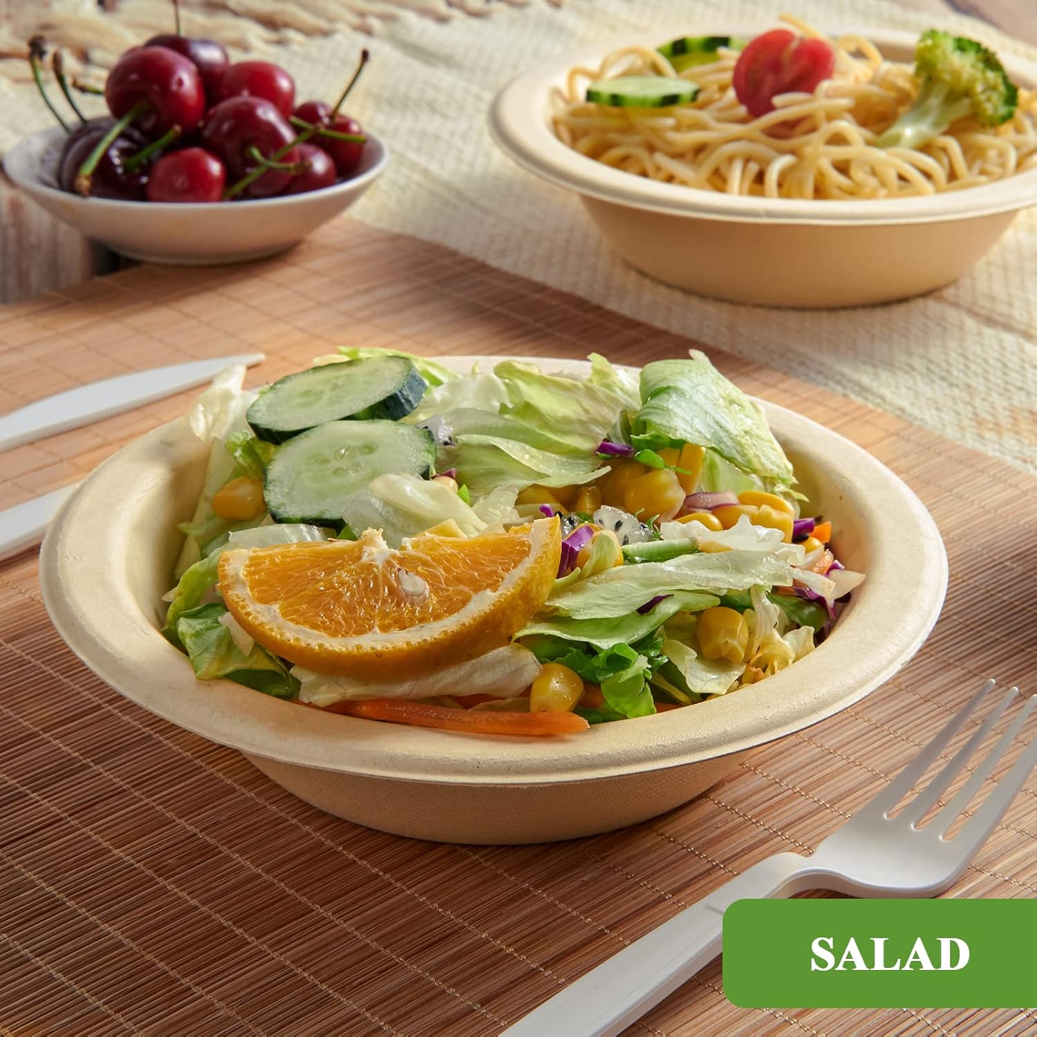 Vplus 150 Pack Compostable Disposable Paper Plates 10 inch and 180 Pack 16 OZ Paper Bowls