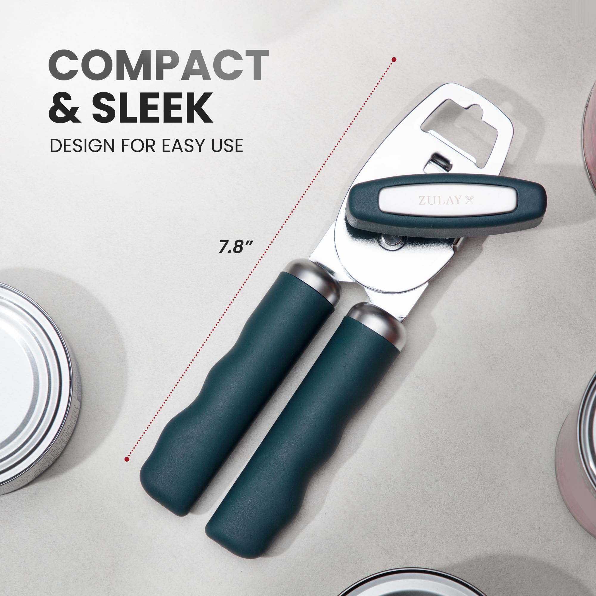 Zulay Kitchen COMFY™ Can Opener Manual with Bottle Opener - Rust Proof Stainless Steel Manual Can Opener With Turn Knob & Comfy Soft Grip Handles - Black