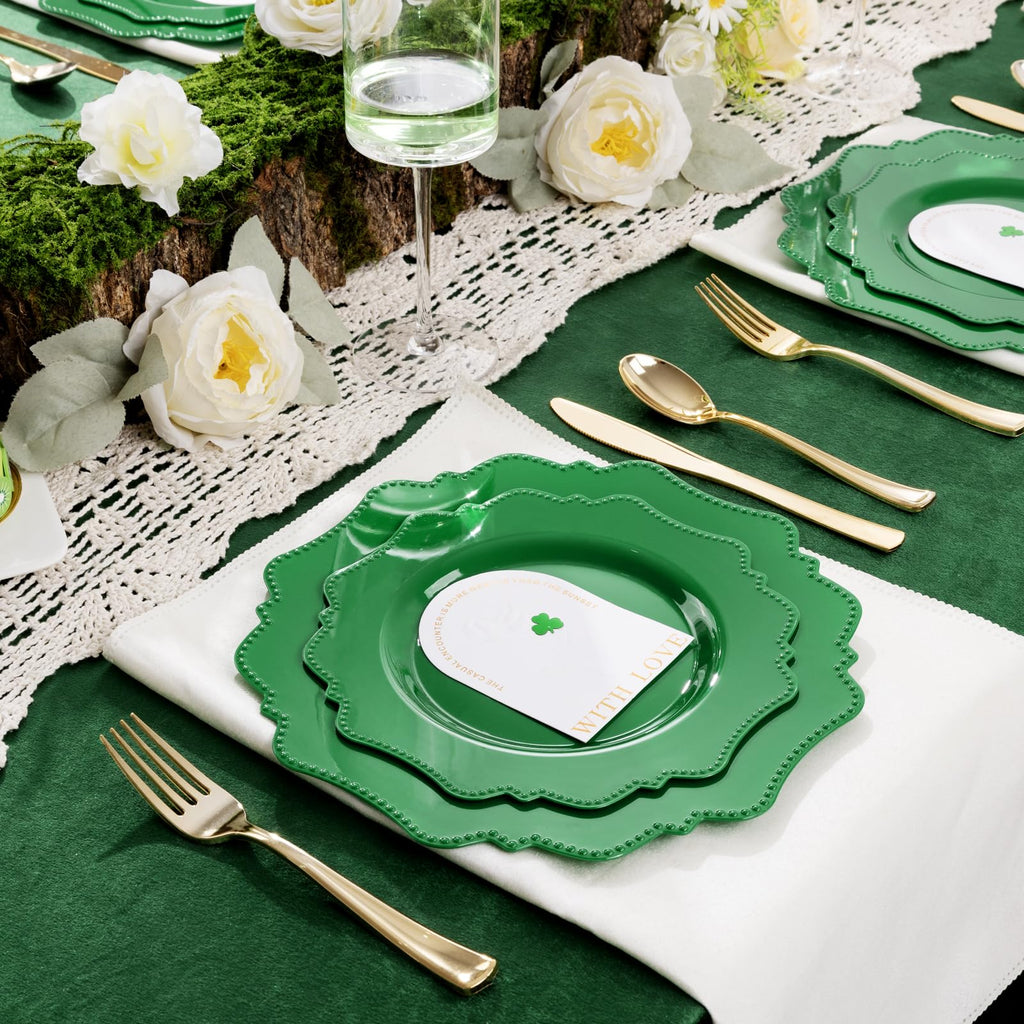 COLOSUS 60PCS White Plastic Plates for 30 guests-Fancy Plastic Beaded Plates,Plastic Plates for Party, Elegant White plates,Include 30 PCS 10.5" Dinner plates & 30PCS 8.25" Dessert plates for easter