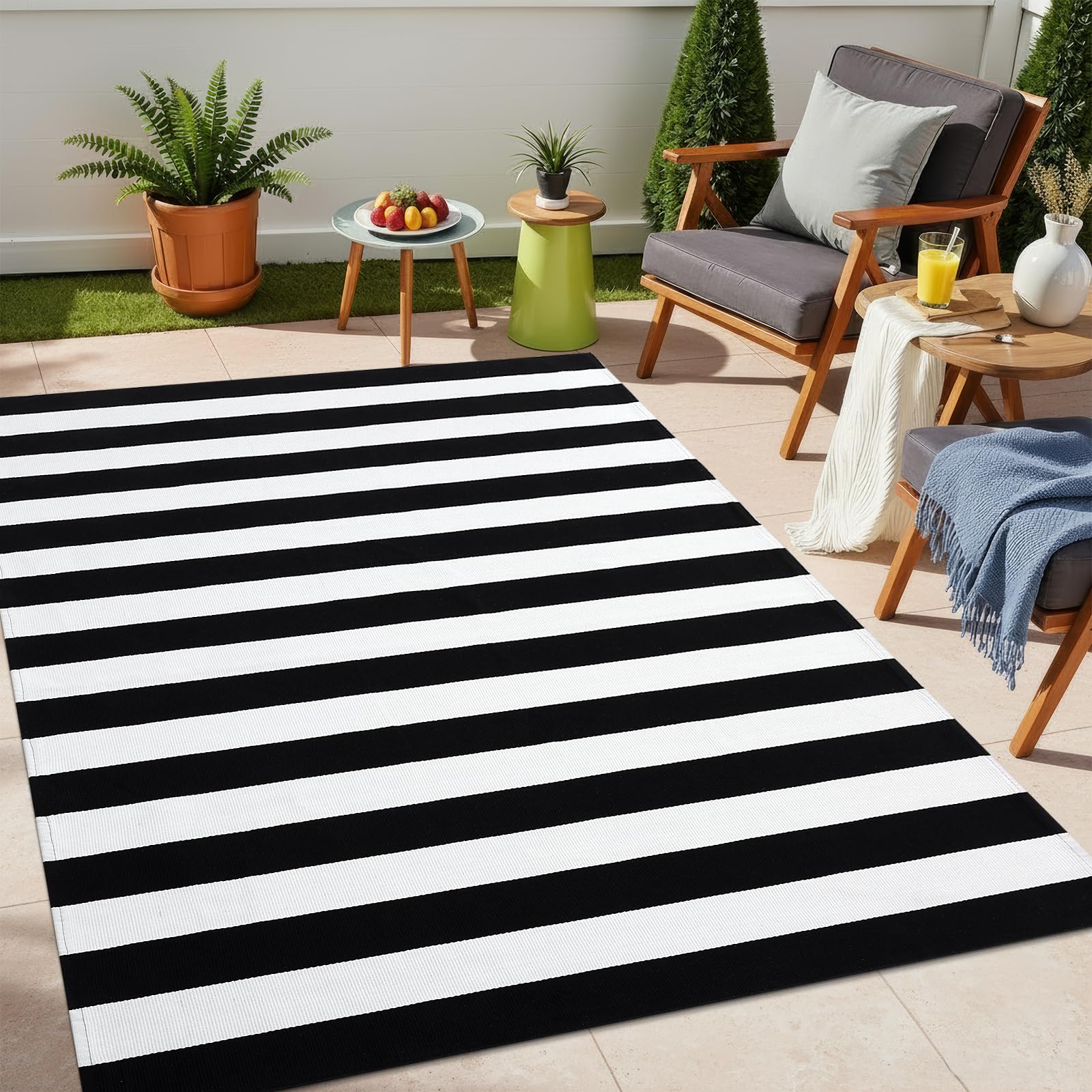 OLANLY Black and White Striped Rug 2'4" x 3'7" (27.5" x 43") – Washable Cotton Indoor Outdoor Doormat for Front Door, Entryway, Kitchen, Porch, Patio Decor
