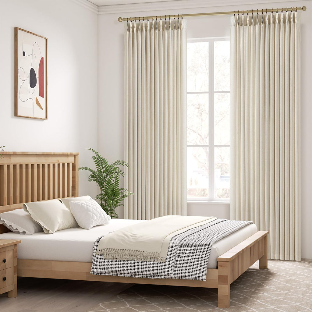 Pinch Pleated Linen Curtains 96 Inches Extra Long Olive Green Drapes, Thick Linen Light Filtering Memory Trained Pleat Curtain for Living Room and Bedroom Privacy 2 Panels Texture with Back Tab