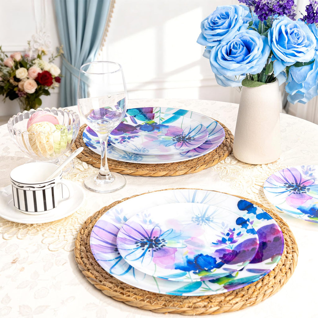 DaYammi 20Pcs Floral Disposable Plastic Plates-Disposable Heavy duty Watercolor Floral Plastic Plates 10.25 inch Dinner plates and 7.5 inch Dessert plates, Disposable Plate for Party Mother's Day