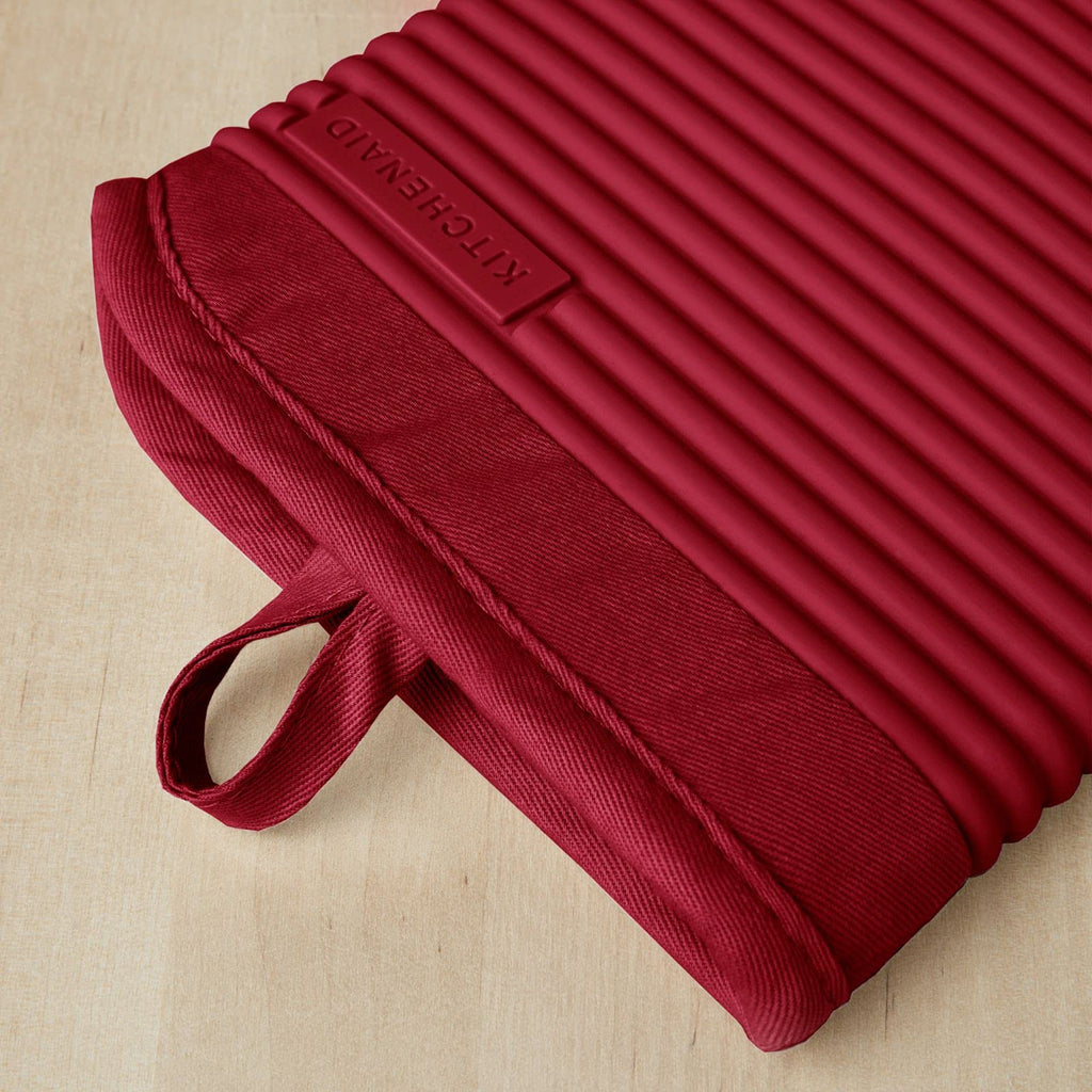KITCHENAID Ribbed Soft Silicone Oven Mitt 2-Pack Set, 7.5"x13", Milkshake