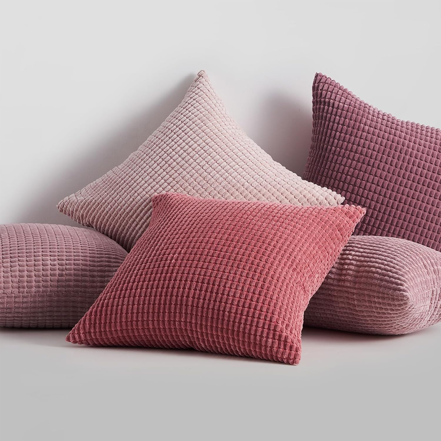 Topfinel Aesthetic Pink Room Decor Throw Pillows Covers for Couch Living Room Bedroom, Coquette Room Decorative Fluffy Corduroy Cushion Cover 18x18 Inch Set of 4 (Blush/Rose/Hot Pink)