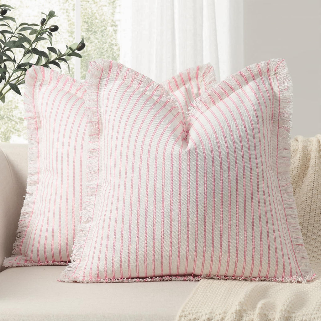 ZWJD Throw Pillow Covers 20x20 Set of 2 Striped Pillow Covers with Fringe Chic Cotton Decorative Pillows Square Cushion Covers for Sofa Couch Bed Living Room Farmhouse Decor, (Gray)