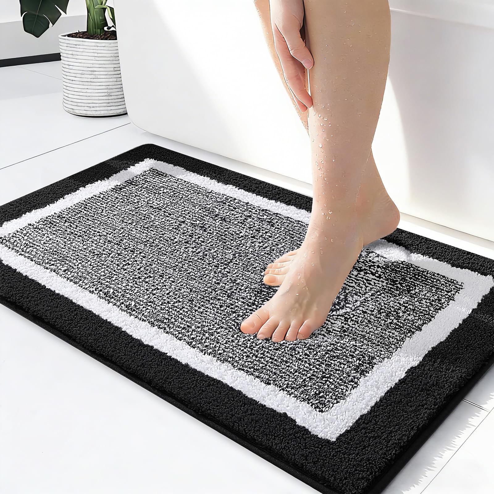 OLANLY Small Bathroom Rugs 24x16, Extra Soft and Absorbent Microfiber Bath Rugs, Non-Slip, Machine Washable, Quick Dry Shaggy Bath Carpet, Bath Mats for Bathroom Floor, Tub, Shower, Grey