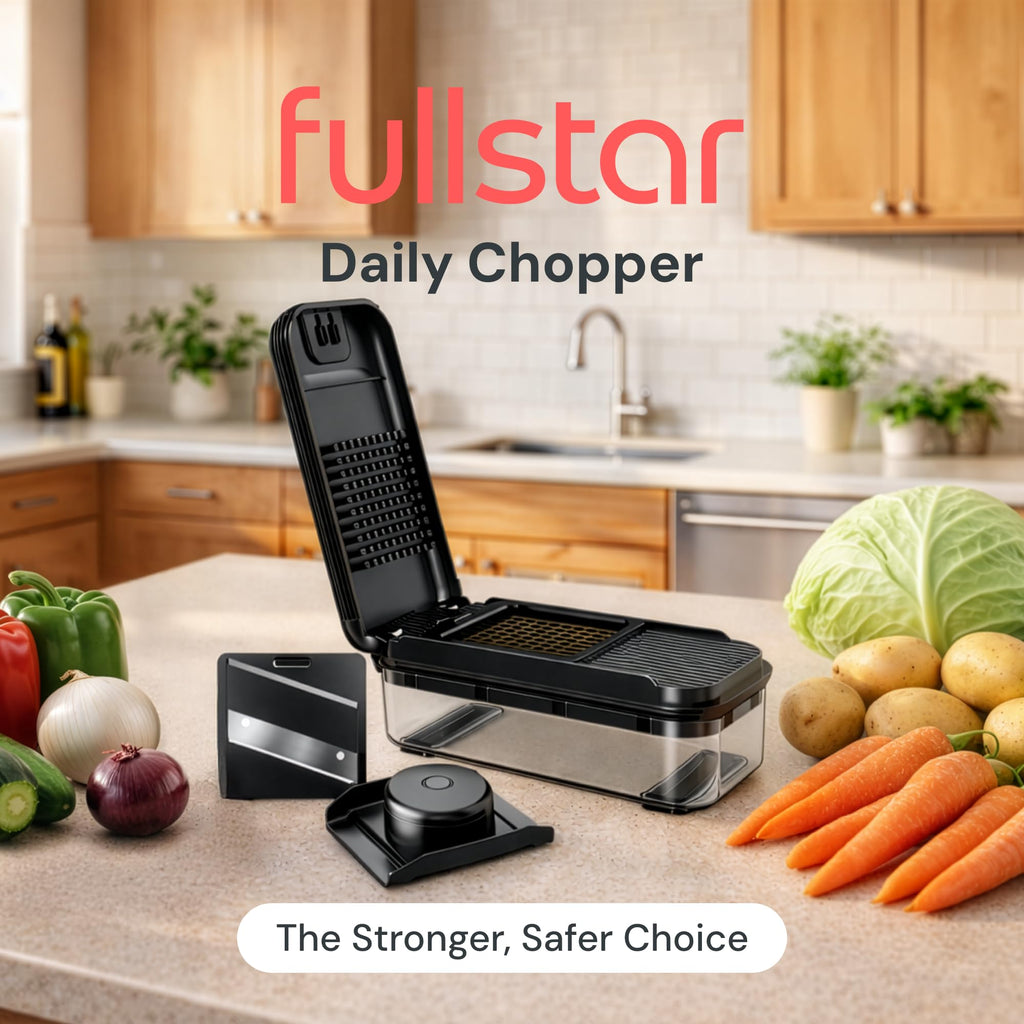 Fullstar Daily Vegetable Chopper and Mandoline Slicer - Kitchen Gadgets - Food Chopper with Container, Veggie Chopper, Fruit Cutter, Onion Dicer, Potato and Tomato Slicer for Salads (2-in-1, Black)
