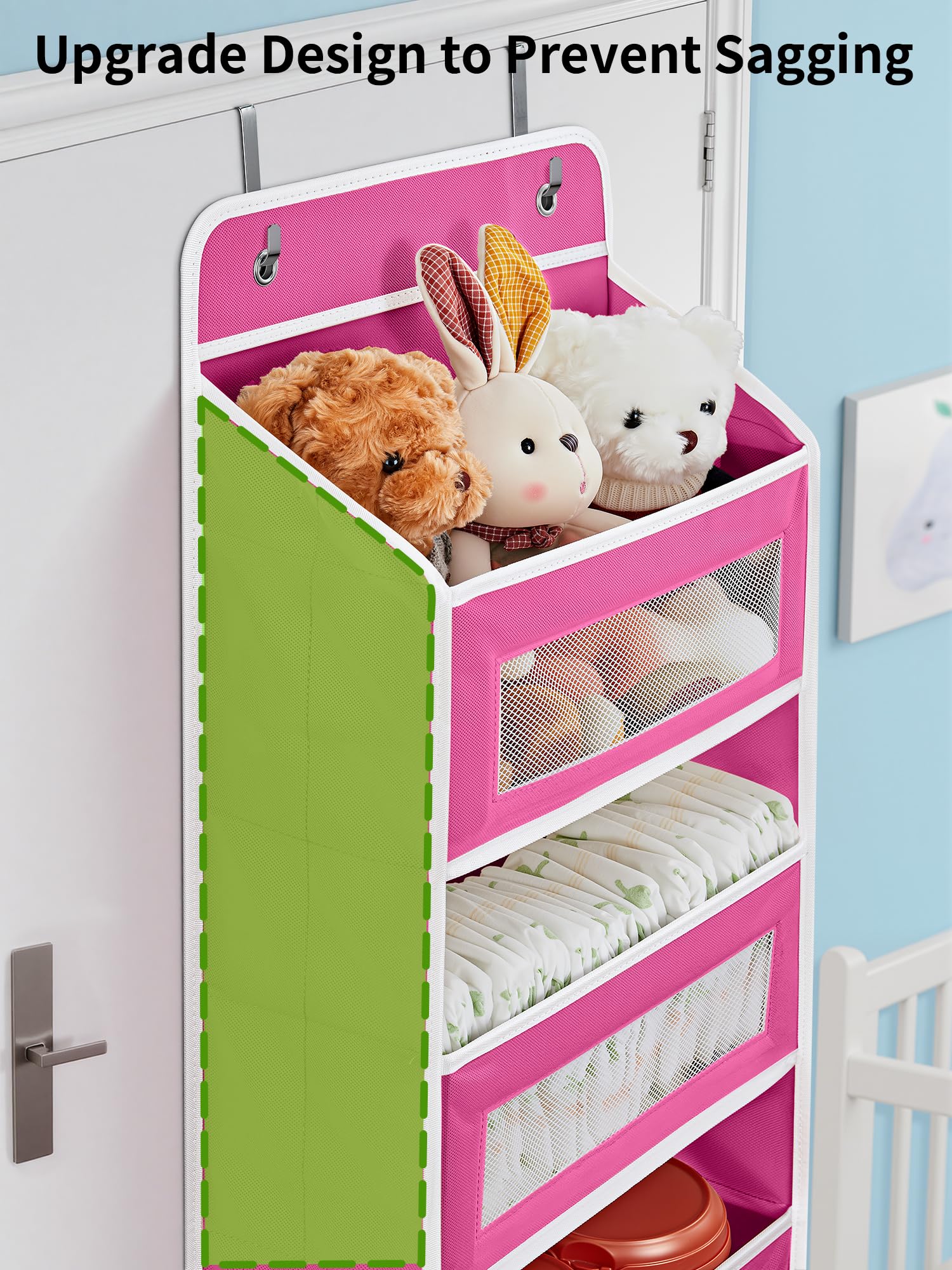JARLINK Over The Door Organizer Storage, 5 Shelf Hanging Door Organizer with 5 Large Capacity Pockets, Anti Tilt 44 lb Load Behind Door Storage for Bedroom, Bathroom, Pantry, Nursery, (Grey)