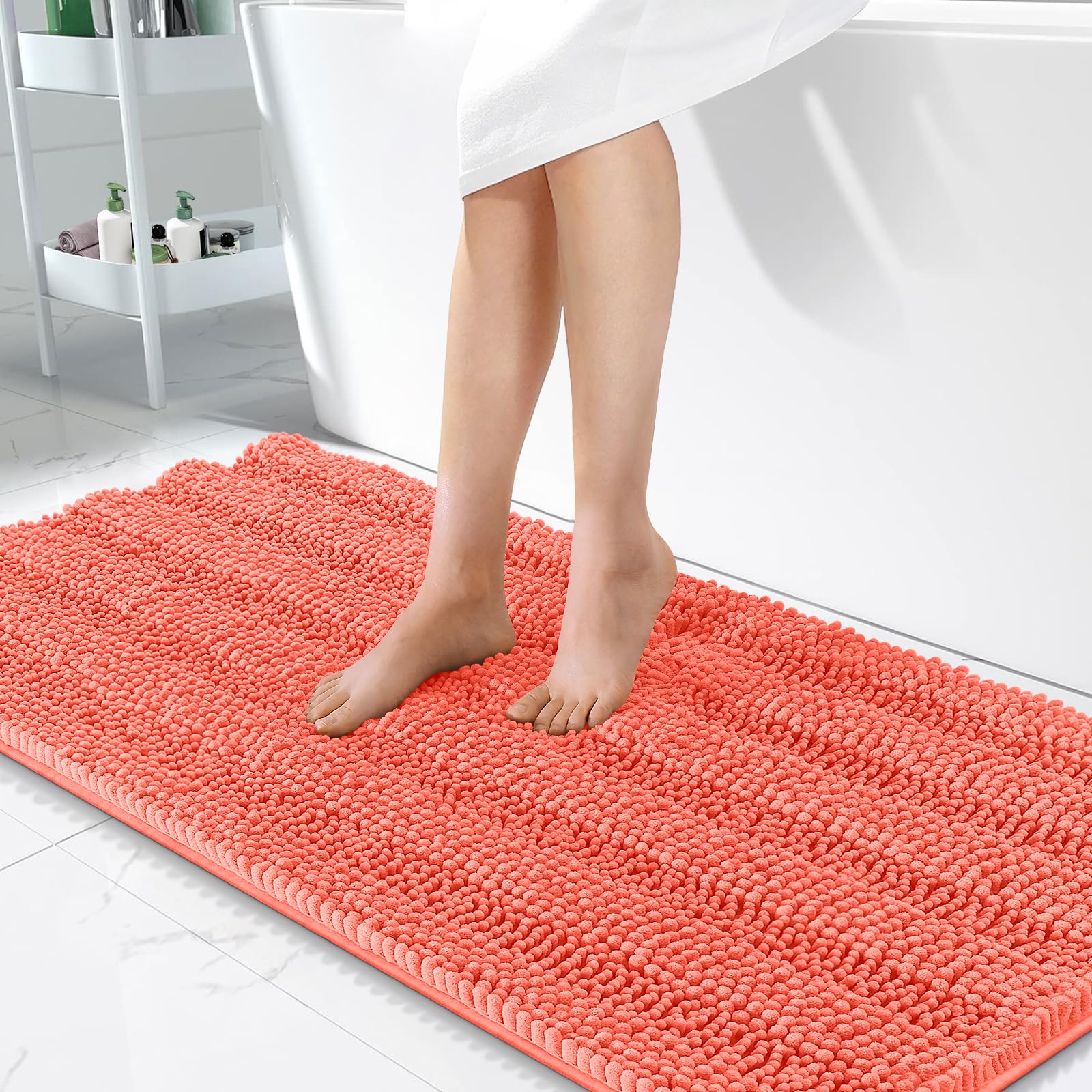 OLANLY Thick Bathroom Rugs 30x20, Extra Soft Absorbent Chenille Striped Bath Rugs, Rubber Backing, Machine Wash Dry, Bath Mats for Bathroom Floor, Tub and Shower, Home Decor Accessories, Grey