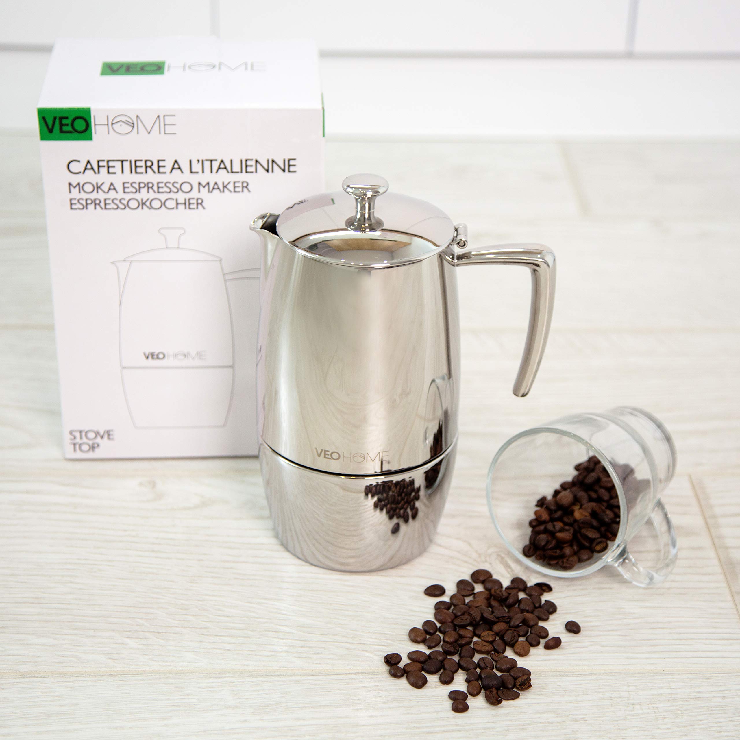 VeoHome Stovetop Espresso Coffee Maker - l Multi-Stove Stainless Steel Induction Moka Pot (300 mL)